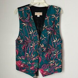 Bearded, tropical birds, Colorful Embroidered Vest size M